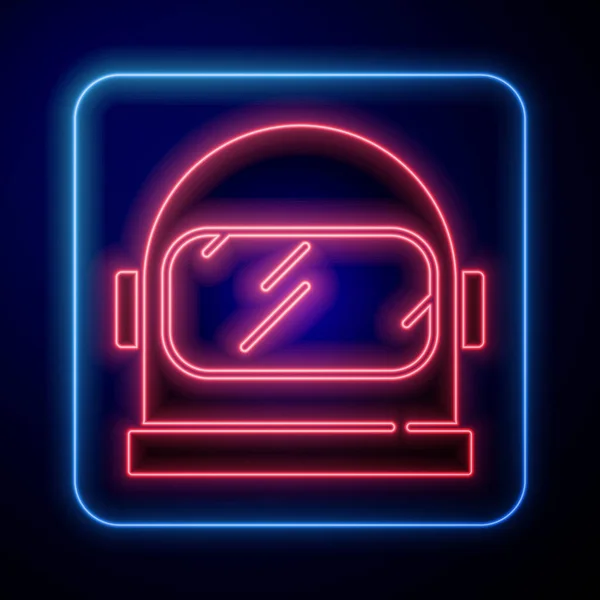 Brilhante neon ícone do capacete astronauta isolado no fundo azul. Vetor — Vetor de Stock