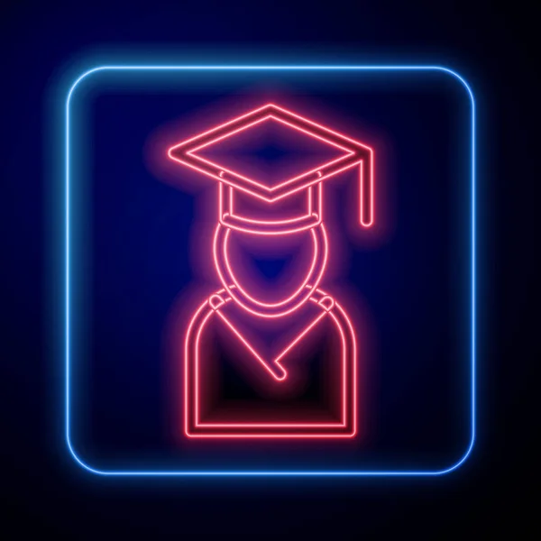 Icona luminosa al neon Graduate e graduation cap isolata su sfondo nero. Vettore — Vettoriale Stock