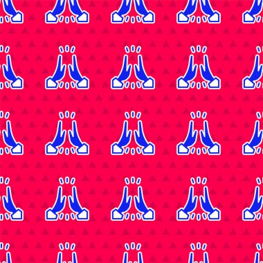 Blue Informal greeting icon isolated seamless pattern on red background. Happy people giving high five. Vector