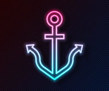 Parlayan neon hattı Anchor simgesi siyah arkaplanda izole edildi. Vektör