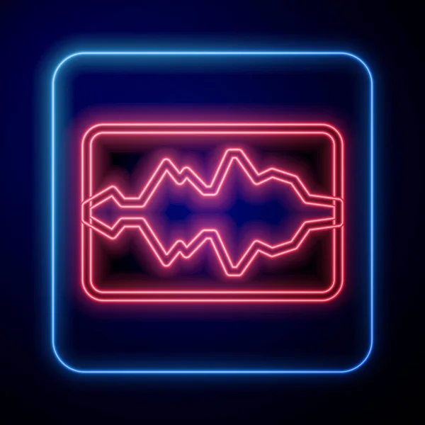 Gloeiende neon Muziek golf equalizer pictogram geïsoleerd op zwarte achtergrond. Geluidsgolf. Audio digitale equalizer technologie, console paneel, puls musical. Vector — Stockvector