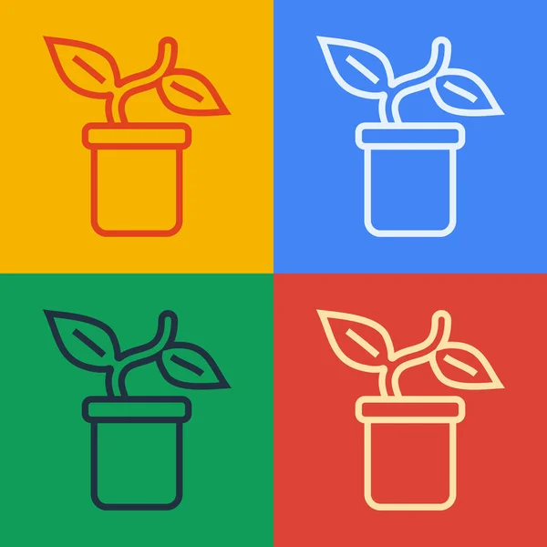 Pop art line Plant pot ikon elszigetelt színes háttér. Növény nő egy edényben. Cserepes növényjel. Vektor — Stock Vector