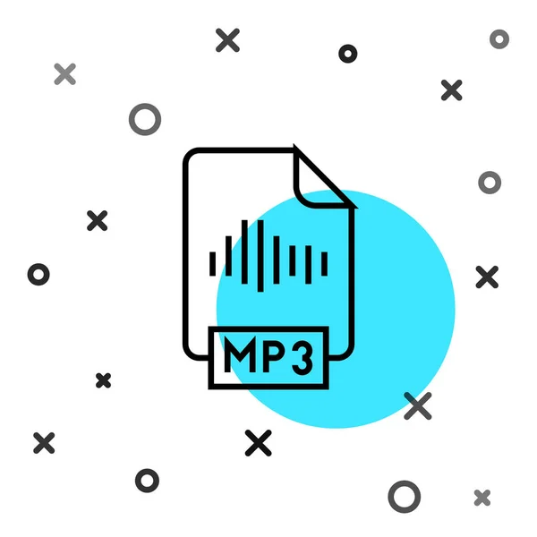 Svart linje MP3-fil dokument. Ladda ner mp3 knapp ikon isolerad på vit bakgrund. Mp3 musik format tecken. MP3-fil symbol. Slumpmässiga dynamiska former. Vektor — Stock vektor