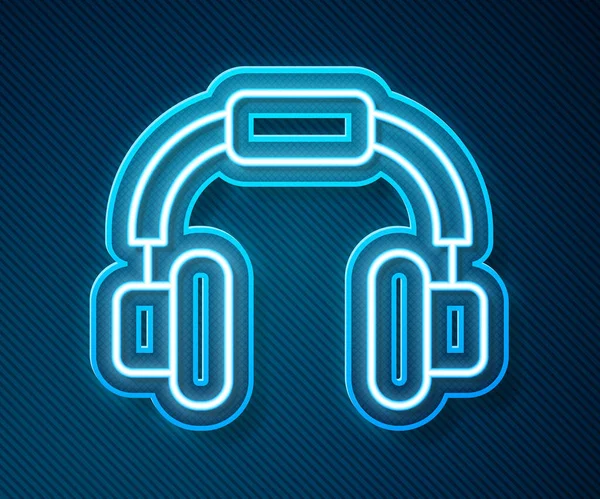 Glödande neon line Hörlurar ikonen isolerad på blå bakgrund. Hörlurar. Koncept för att lyssna på musik, service, kommunikation och operatör. Vektor — Stock vektor