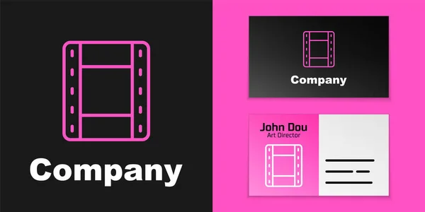 Linha rosa Jogar ícone de vídeo isolado no fundo preto. Sinal de tira de filme. Elemento de modelo de design de logotipo. Vetor — Vetor de Stock