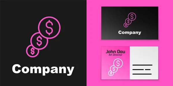 Garis merah muda Pertumbuhan keuangan dan dolar ikon koin terisolasi pada latar belakang hitam. Meningkatkan pendapatan. Unsur templat desain logo. Vektor - Stok Vektor