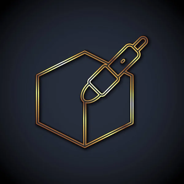 Gold line 3D-Stift-Symbol isoliert auf schwarzem Hintergrund. Vektor — Stockvektor