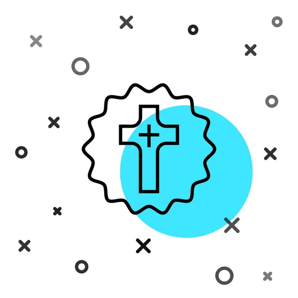 Black line Christian cross icon isolated on white background. Church cross. Random dynamic shapes. Vector — Stock Vector