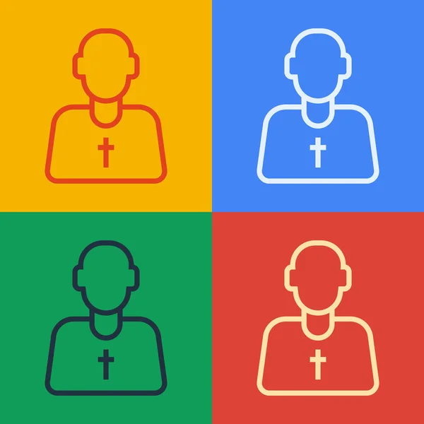 Pop art line Priest icon isolated on color background. Vector — Stock Vector