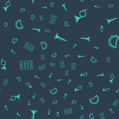 Davul ve bagetleri, Trompet, Ses Karıştırıcı kontrolörü ve Tef 'i kusursuz desene ayarlayın. Vektör