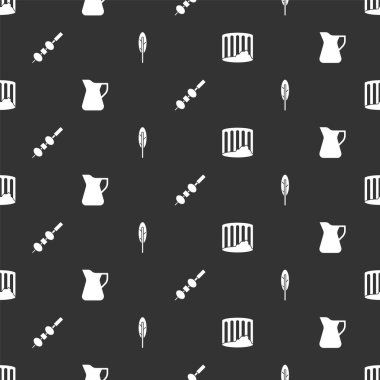 Kadim sütunu, bir şişe zeytinyağı, yemek çubuğunda zeytin ve peynir ve pürüzsüz desenli tüy kalem. Vektör