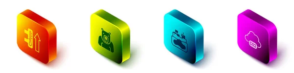 Set Isometric Global warming, Polar bear head, Wrecked oil tanker ship and CO2 emissions cloud icon. Vector — Stock Vector