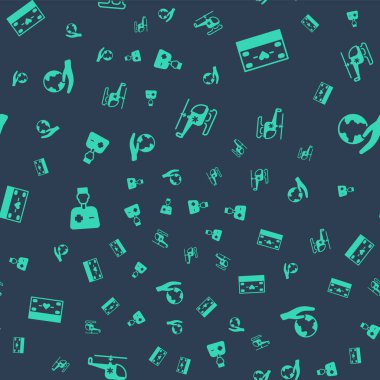 Set Rescue helicopter, Donation and charity, Male doctor and Hand holding Earth globe on seamless pattern. Vector