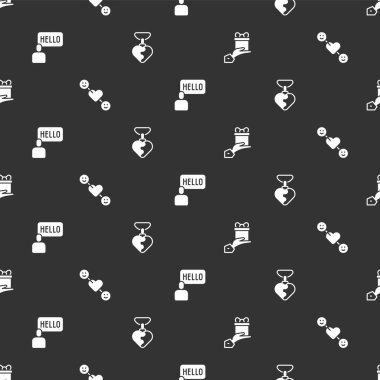 Set Give hediyesi, romantik ilişki, aşinalık ve kusursuz desenli bir kalbe sahip kolye. Vektör