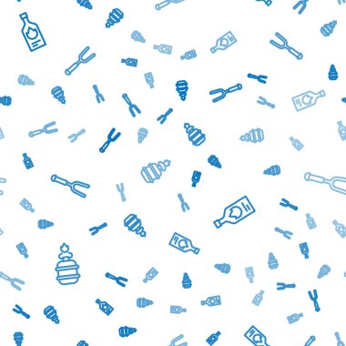 Set line Camping gas stove, Tabasco sauce and Barbecue fork on seamless pattern. Vector