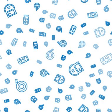 Set line Garden hose, Farm house and Jam jar on seamless pattern. Vector