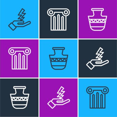 Set line Zeus, Ancient amphorae and column icon. Vector