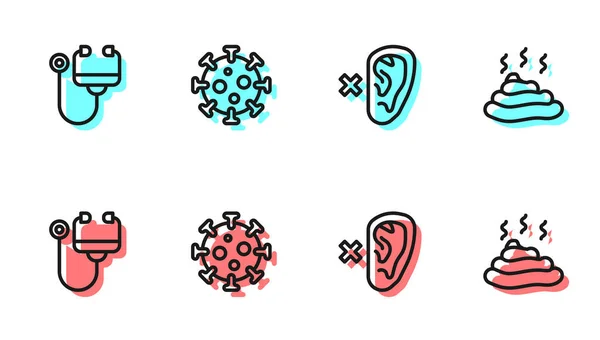 Set line Deaf, Stethoscope, Virus and Shit icon. Vector — Stock Vector