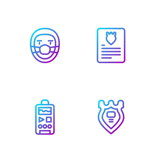 Set line Police badge, Dictaphone, Doctor pathologist and The arrest warrant. Gradient color icons. Vector — Stock Vector