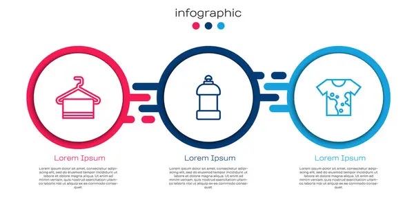 Set line Handtuch auf Kleiderbügel, Flasche für Reinigungsmittel und Dirty T-Shirt. Geschäftsinfografische Vorlage. Vektor — Stockvektor