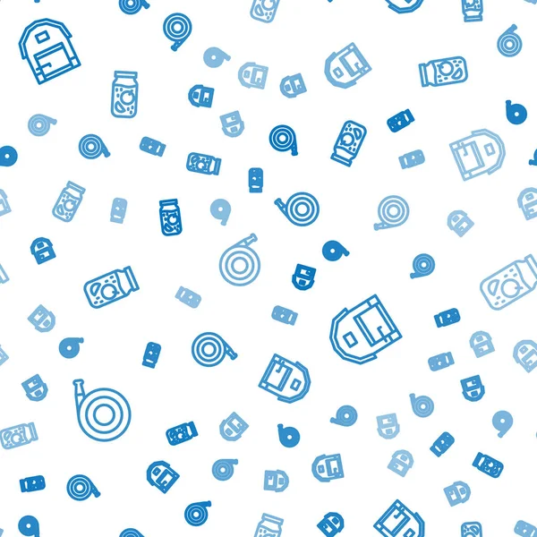 Set line Garden hose, Farm house and Jam jar on seamless pattern. Vector