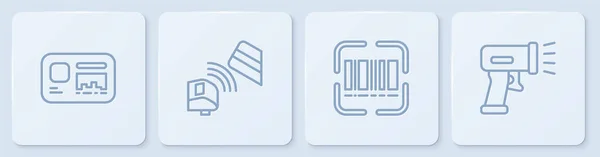 Zeile Identifikationsschild, Scanner Scannen von Barcode, POS-Terminal mit Kreditkarte und. Weiße quadratische Taste. Vektor — Stockvektor