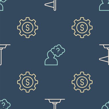 Bayrak, Gear, dolar ve kafa soru işaretini kusursuz desen üzerine ayarla. Vektör