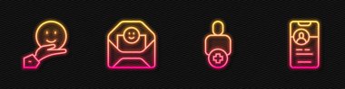 Arkadaşına Ek, Mutlu Dostluk Günü Sevgililer Günü ve Randevular İnternet 'te Zarfı. Parlayan neon ikonu. Vektör