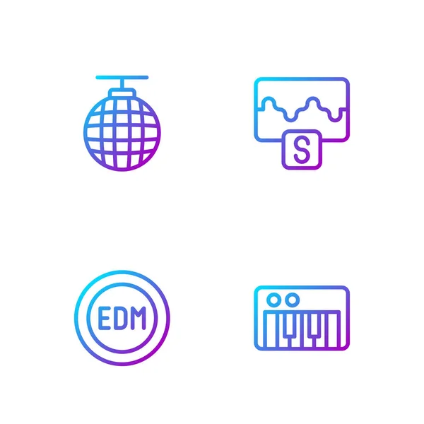 Set line Music synthesizer, EDM electronic dance music, Disco ball and wave equalizer. Градиентные цветные иконки. Вектор — стоковый вектор