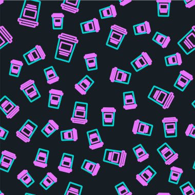 Çizgili kahve fincanı siyah arka planda izole edilmiş ikon haline gelir. Vektör