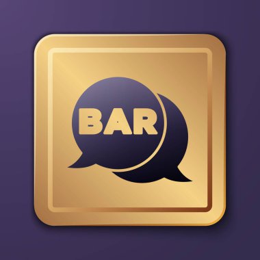 Mor arka planda izole edilmiş yazıt çubuğu simgesi olan Purple Street tabelası. Reklamlar için uygun bar, kafe, restoran. Altın kare düğme. Vektör