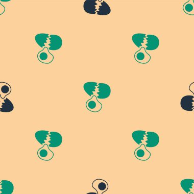 Yeşil ve siyah yumurta ikonu bej arka planda izole edilmiş. Mutlu Paskalyalar. Vektör