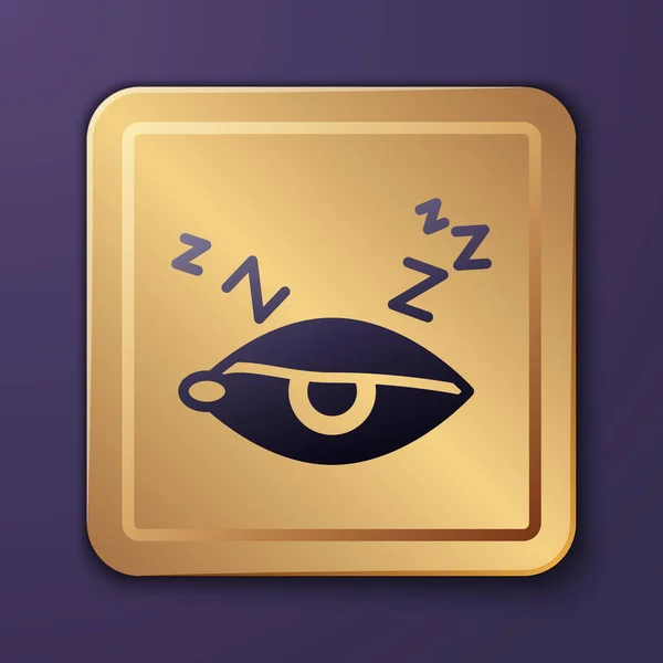 Insomnio púrpura icono aislado sobre fondo púrpura. Trastorno del sueño con capilares y pupilas. Fatiga y estrés. Botón cuadrado dorado. Vector — Vector de stock