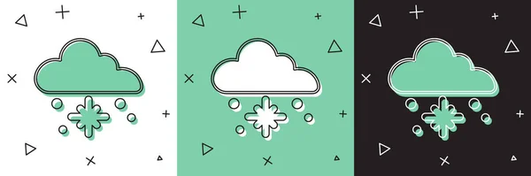 Set Cloud with snow icon isolated on white and green, black background. Cloud with snowflakes. Single weather icon. Snowing sign. Vector — Stock Vector
