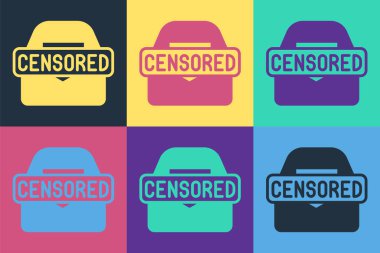 Pop sanat sansürlü pul simgesi renk arkaplanında izole edildi. Vektör