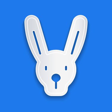 Kağıt kesiği Tavşan, mavi arka planda izole edilmiş kulak simgesi. Sihir numarası. Gizemli eğlence konsepti. Kağıt sanatı tarzı. Vektör