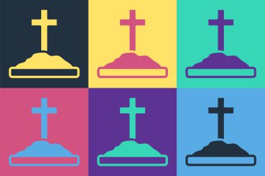 Renk arkaplanında çapraz simge olan Pop Art Grave. Vektör