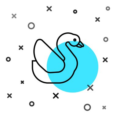 Siyah çizgi Kuğu kuş simgesi beyaz arkaplanda izole edildi. Hayvan sembolü. Rastgele dinamik şekiller. Vektör