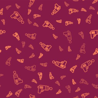 Kahverengi çizgi Ray silah ikonu, kırmızı arka planda kusursuz desen izole etti. Lazer silahı. Uzay silahı. Vektör