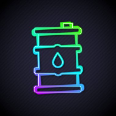 Parlayan neon hattı fıçı yağı ikonu siyah arka planda izole edildi. Vektör