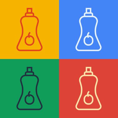 Pop sanat eseri sos şişesi ikonu renk arkaplanında izole edilmiş. Ketçap, hardal ve fast food için soslu mayonez şişeleri. Vektör