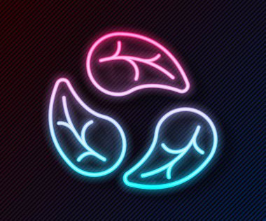 Parlayan neon hattı Yaprak simgesi Parlayan neon çizgi arkaplanını izole etti. İşaret bırakıyor. Taze doğal ürün sembolü. Vektör