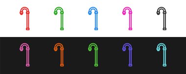 Siyah beyaz arkaplanda yürüyen baston simgesi belirle. Vektör