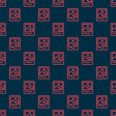 Kırmızı çizgi Resim çerçeve simgesi siyah arkaplanda izole edilmiş kusursuz desen. Vintage boş fotoğraf çerçevesi. Vektör