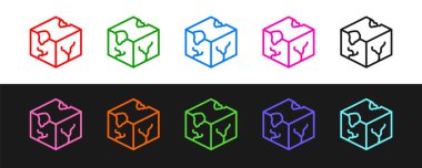 Siyah ve beyaz arkaplanda Isometric küp simgesini ayır. Geometrik küp katı simge. 3 boyutlu kare işareti. Kutu sembolü. Vektör