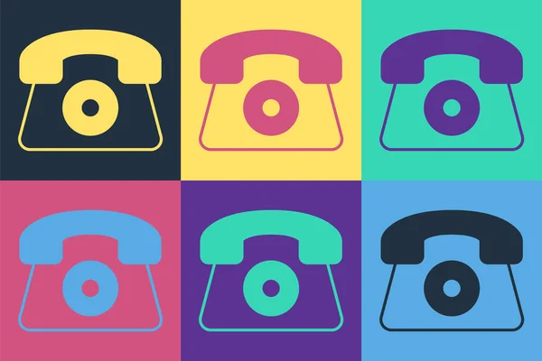 Pop art Telefon 24 godziny wsparcia ikony izolowane na tle kolorów. Całodniowy call-center obsługi klienta. Pełny etat. Wektor — Wektor stockowy
