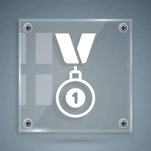 Ícone de medalha branca isolado em fundo cinza. Símbolo do vencedor. Painéis de vidro quadrados. Vetor — Vetor de Stock