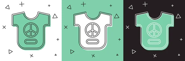 Setzen Sie Peace-Symbol isoliert auf weißem und grünem, schwarzem Hintergrund. Hippie-Symbol für den Frieden. Vektor — Stockvektor