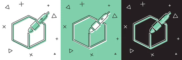Set outil stylo 3d icône isolée sur fond blanc et vert, noir. Vecteur — Image vectorielle