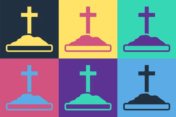 Pop art Tombe avec icône croix isolée sur fond de couleur. Vecteur — Image vectorielle